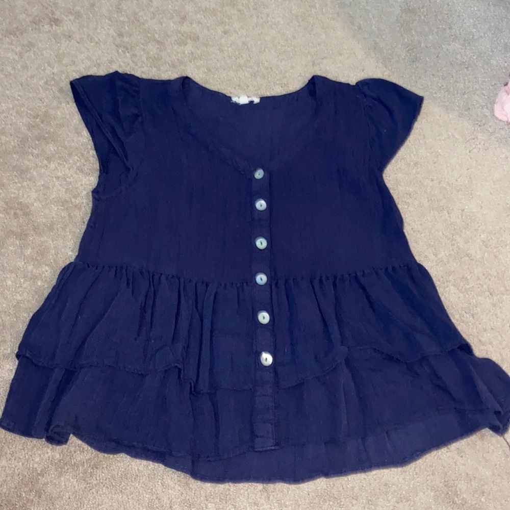 navy button down top